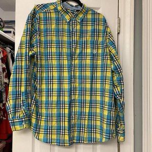 Chaps Shirt Mens Extra Large Blue Yellow  Button Up Pocket Office Dress Casual